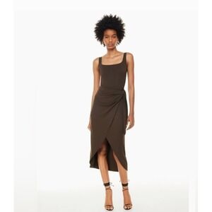 Wilfred Aritizia Saturn Midi Resort Wrap Dress‎ Square Medium Chocolate Brown